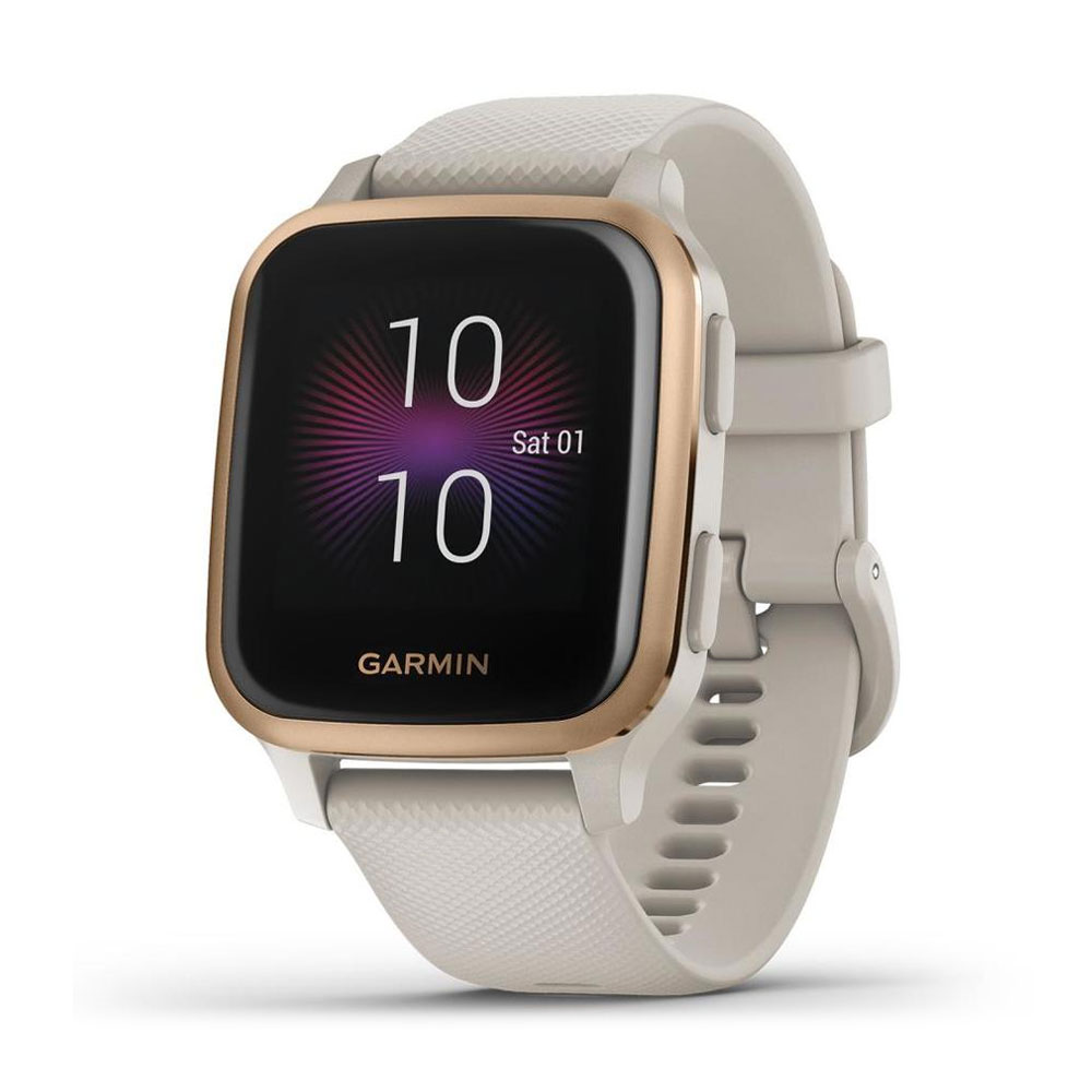 Garmin Venu Sq Music Edition Rose Gold Aluminum Bezel with Black Case and Silicone Band