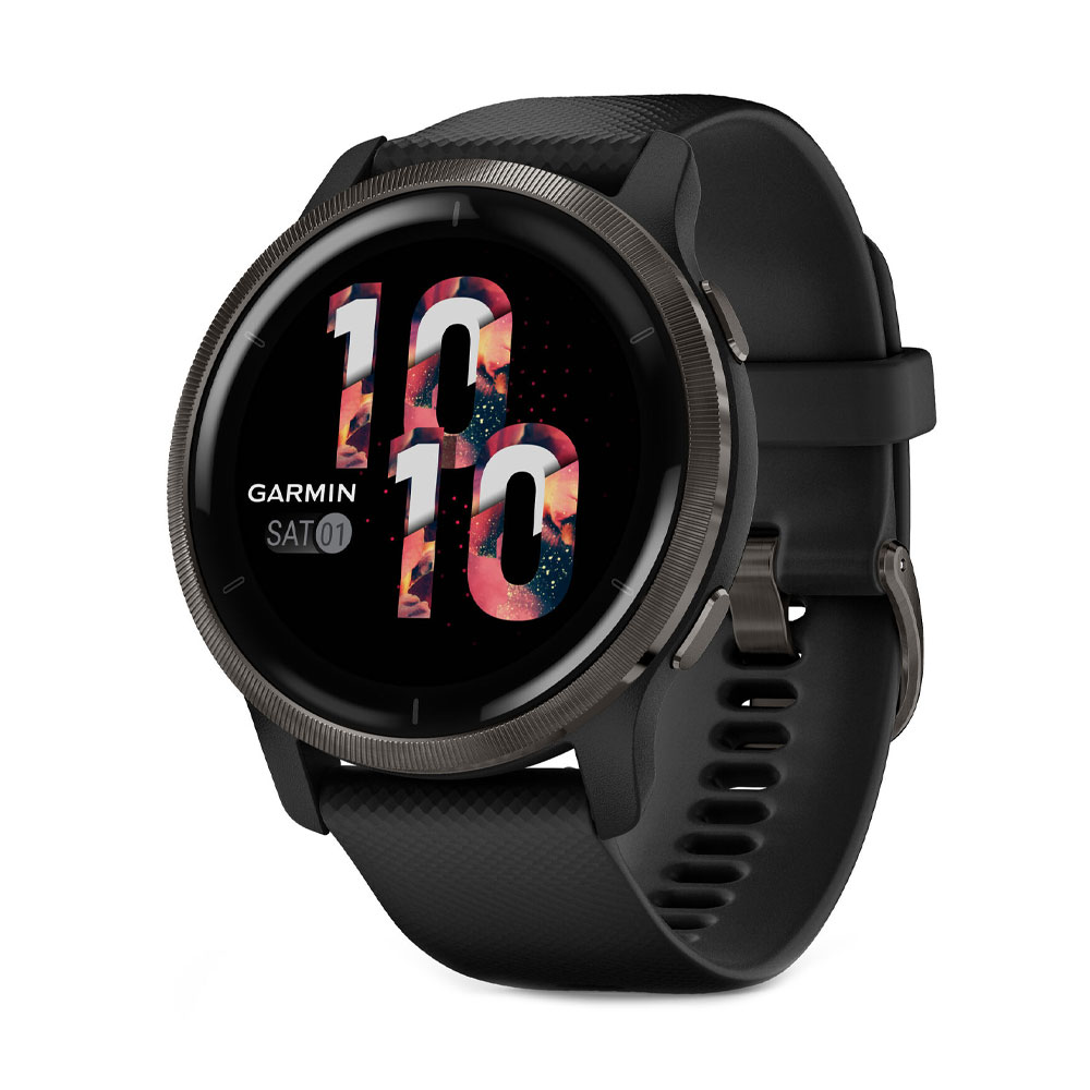 Garmin Venu 2 Slate Stainless Steel Bezel with Black Case and Silicone Band 010-02430-01